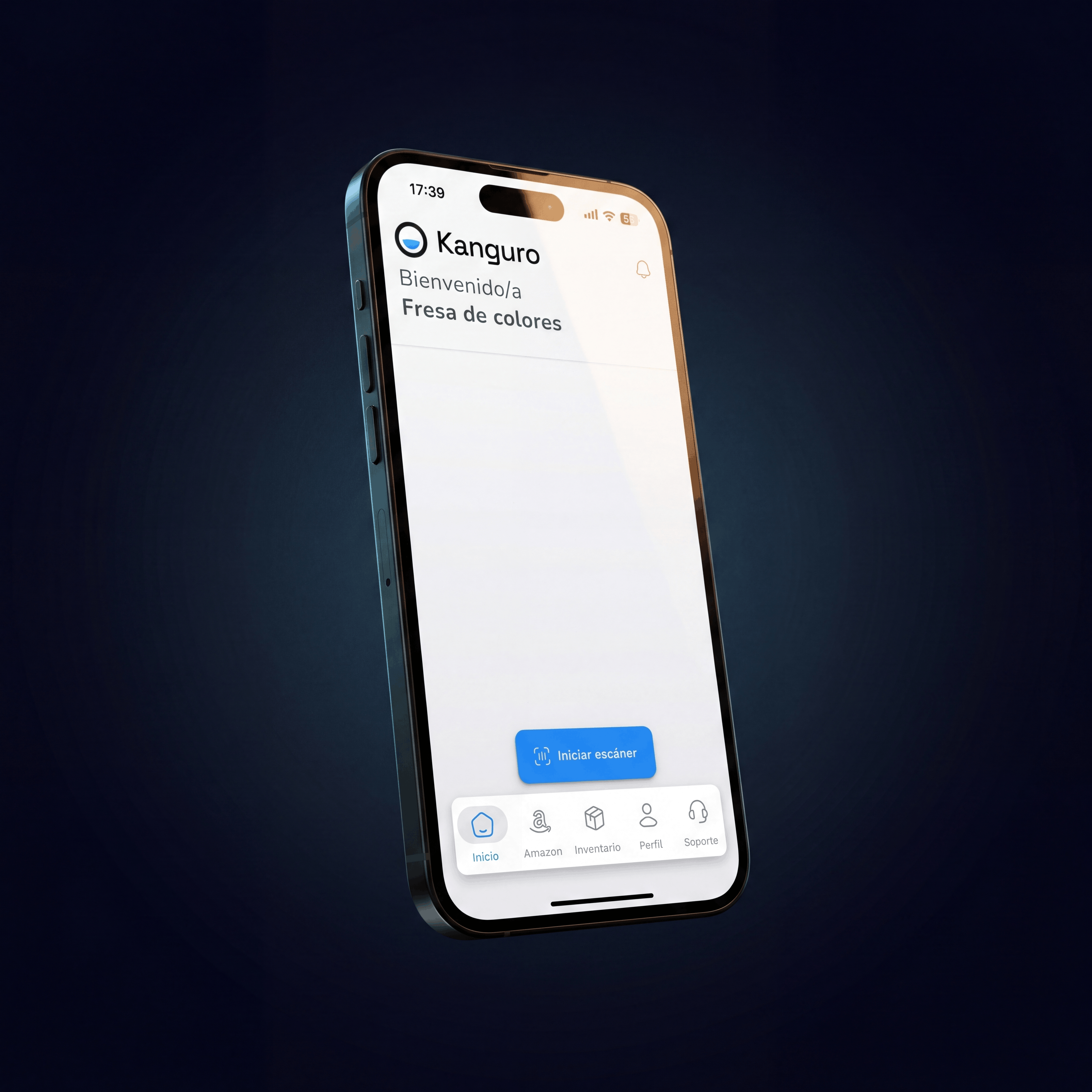 App Kanguro mostrando inicio, escáner y navegación inferior